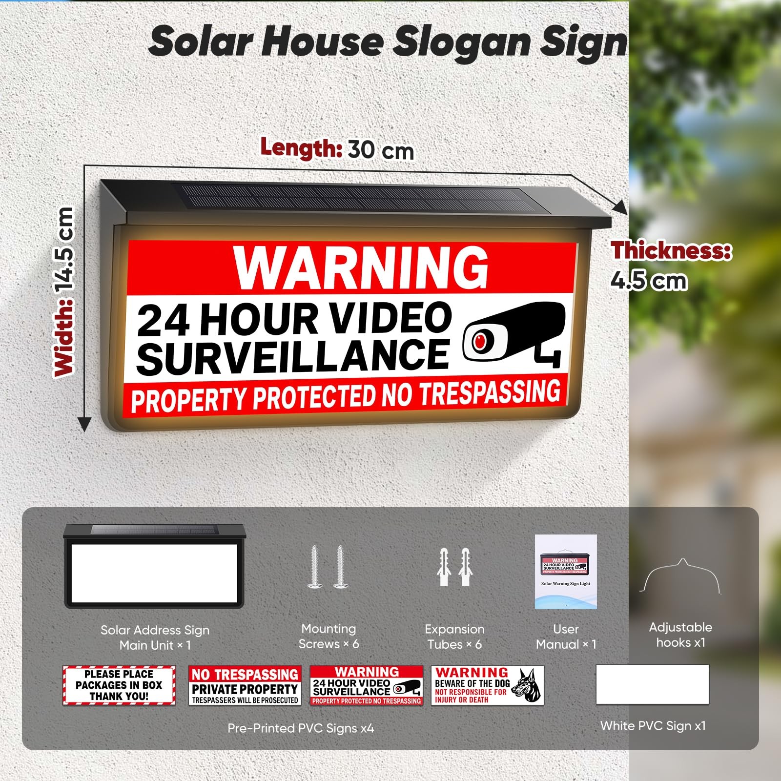 Warning Sign Light with Dual Color Modes, IP65 Waterproof Outdoor Security Si…