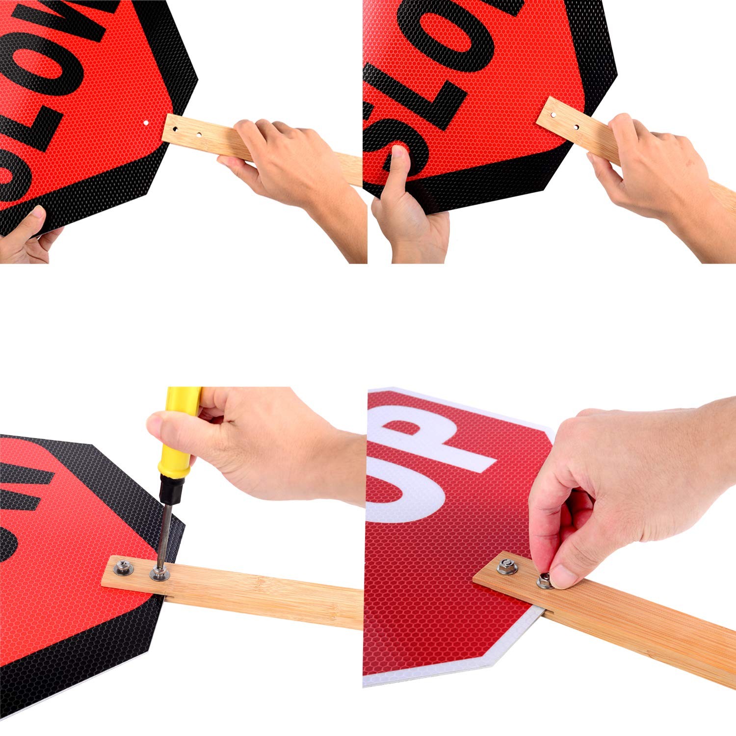Handheld Stop Slow Sign, 13 Inch Double Sided Street Slow Reflective Sign wit…