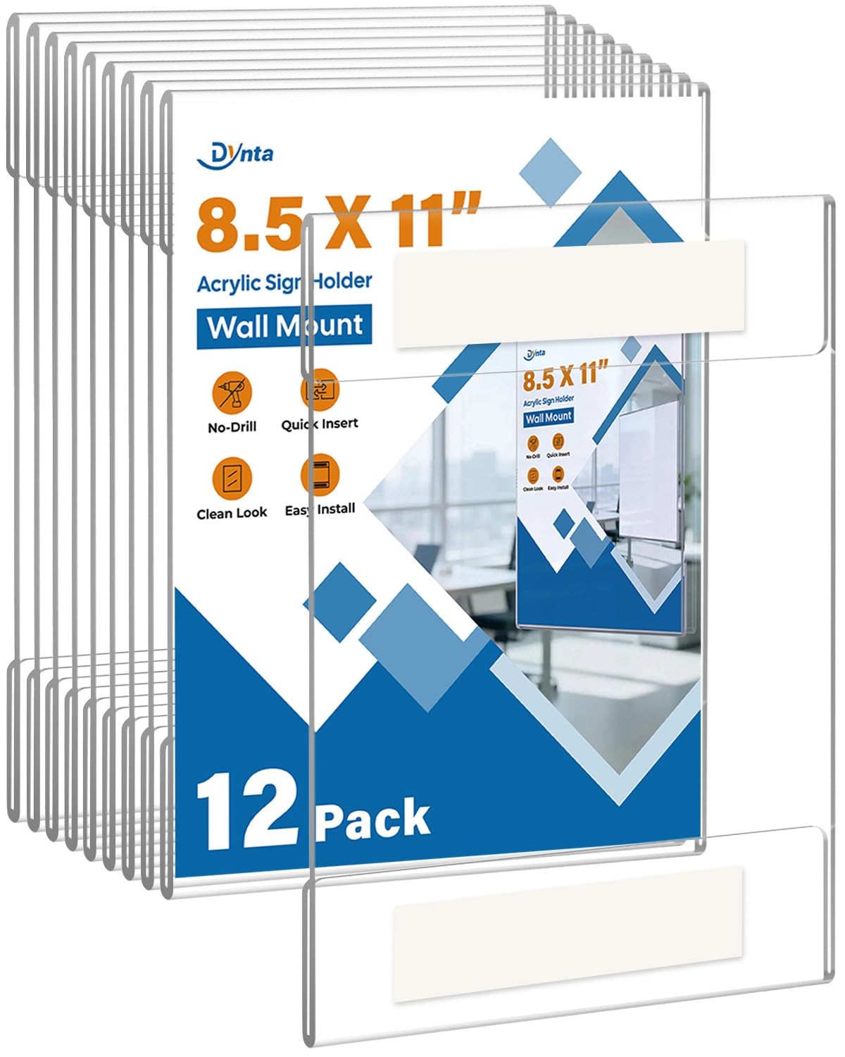 Dynta 12 Pack Acrylic Sign Holder 8.5 x 11 with Double Sided Adhesive Clear