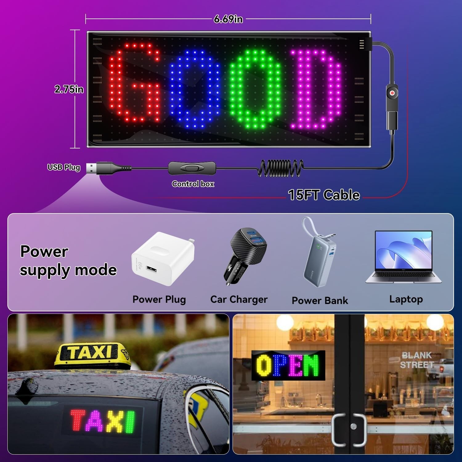 7 »x3 » Flexible LED Sign for Cars: Personalize with APP Control & DIY Features