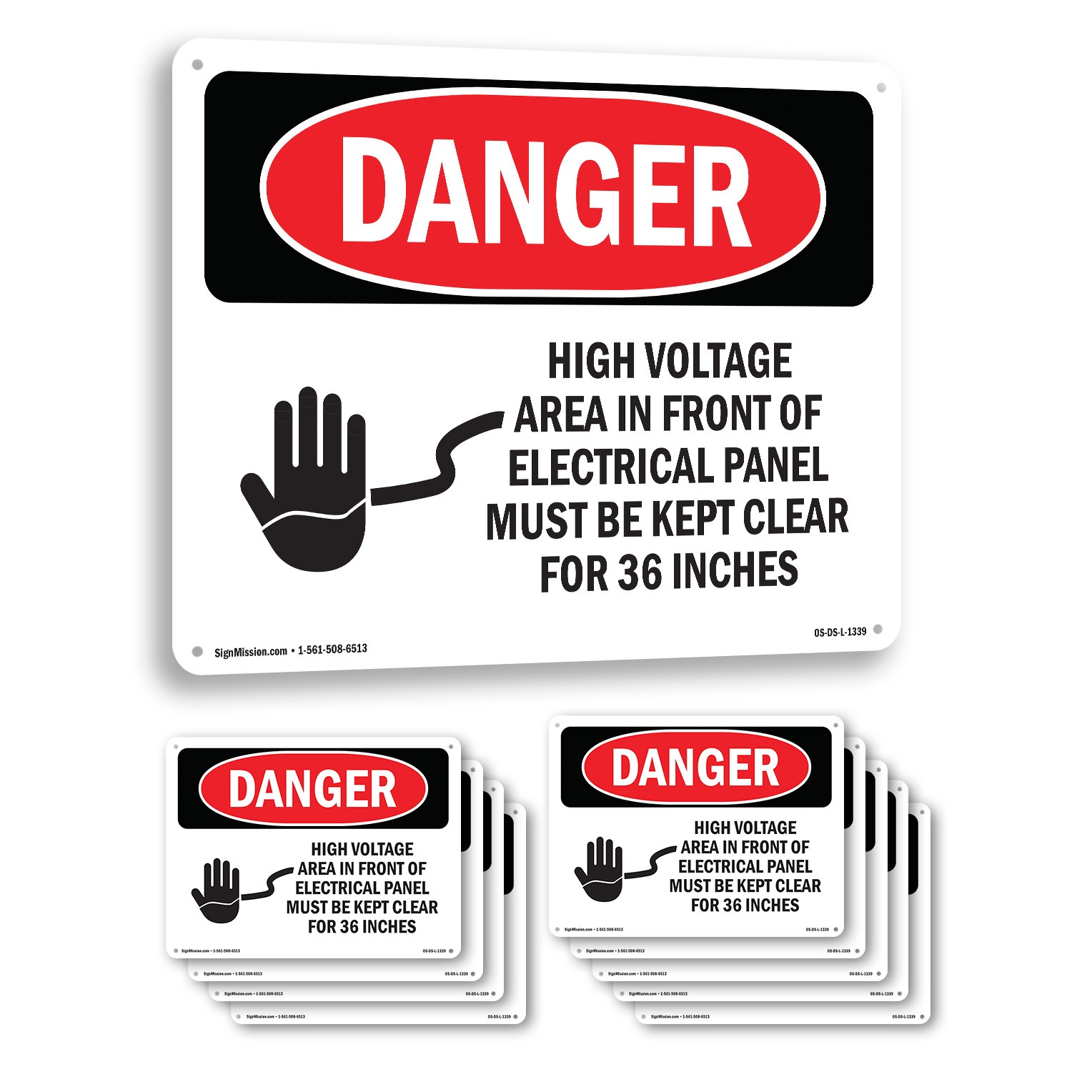 High Voltage Area Electrical Panel 36 Inches OSHA Danger Sign, Decal 5/10 Pack