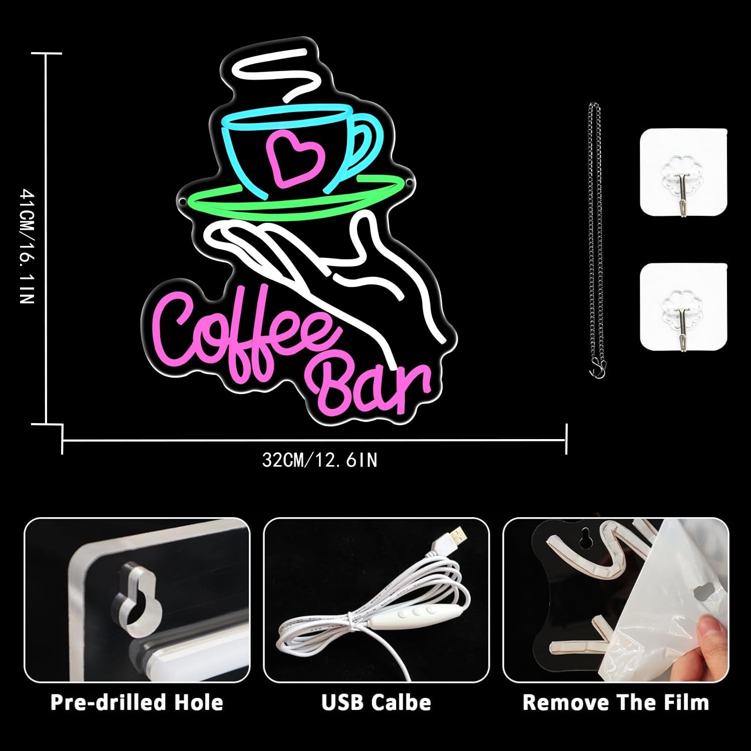 Coffee Bar Neon Sign for Wall Decor, Cafe Neon Light with USB Dimmable LED Ne…