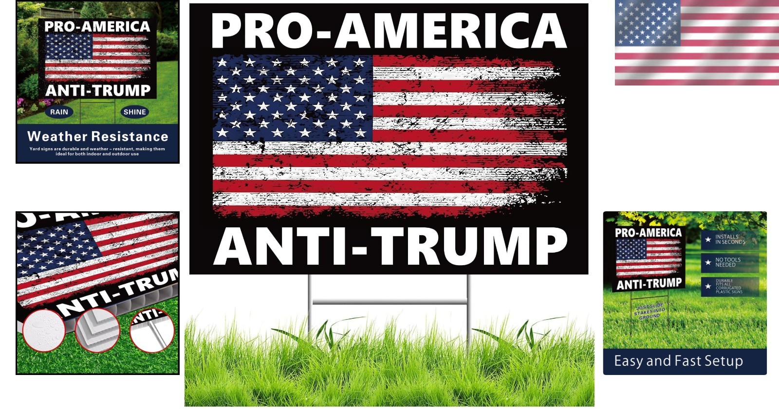 Pro America Anti Trump Yard Sign Double Sided Corrugated Plastic Outdoor Lawn…