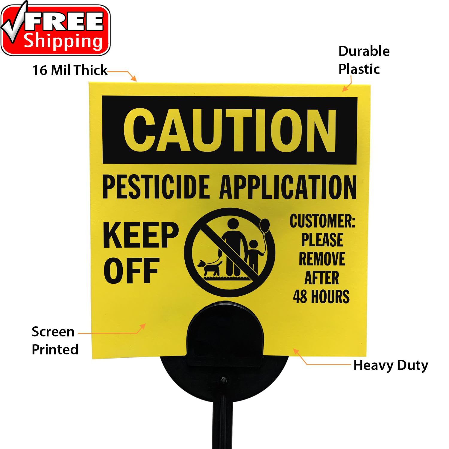 (20-Pack) Caution Pesticide Application Keep off Yard Sign with Stake, 16 Mil HD