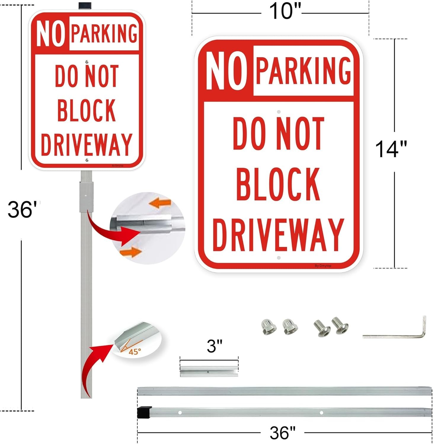 14&Prime; x 10&Prime; Reflective No Parking Signs – 2 Pack with Rust-Free Stake Included