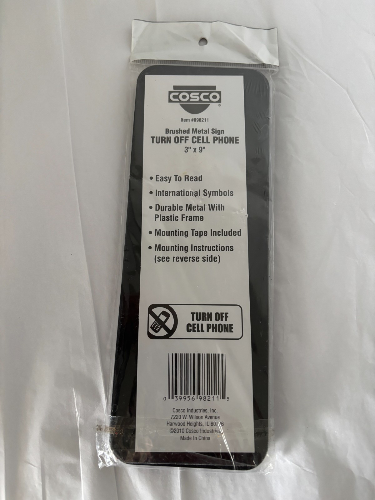 New COSCO Brushed Metal Sign – Turn Off Cell Phone – 3 Inches x 9 Inches