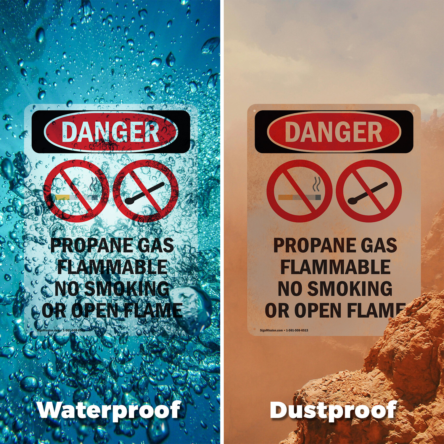(2 Pack) Propane Gas Flammable OSHA Danger Sign Decal Metal Plastic