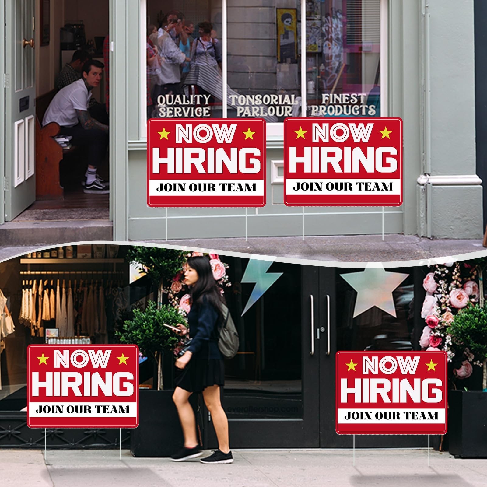3 Pcs Now Hiring Sign with Stake – 12×16&Prime; Double-Sided Help Wanted Signs for Bus