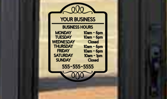 Custom Business Hours Sign Personalized Store Text Vinyl Decal Window Sticker