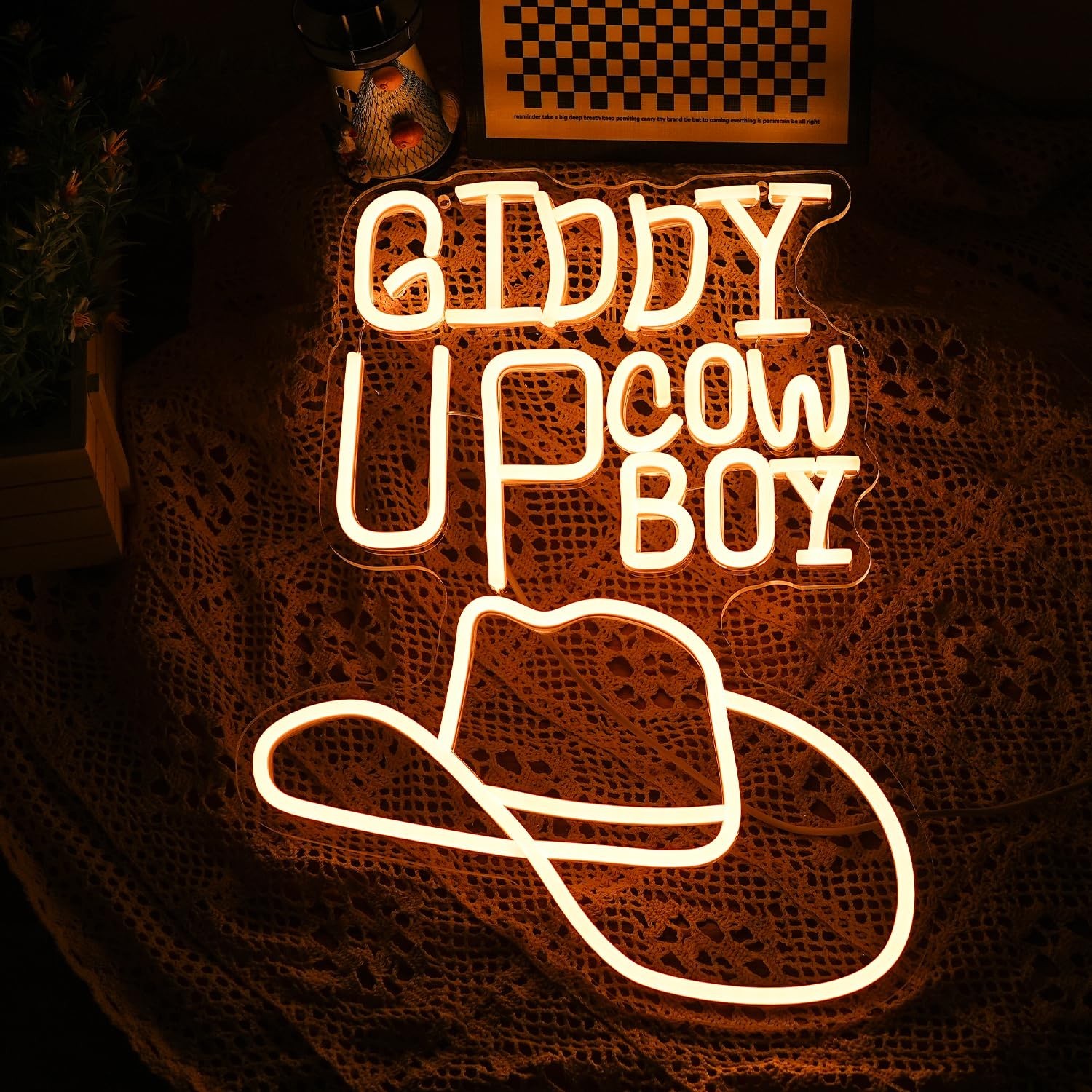 Giddy Up Neon Sign Dimmable Cowboy Neon Light For Wall Decor – Warm White LED…