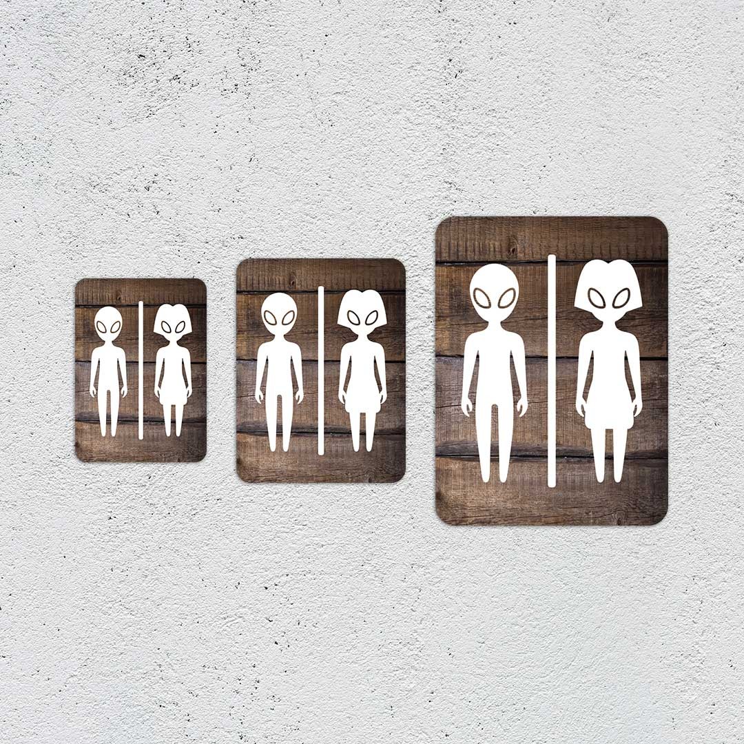 Portrait Round Plus – Fun Aliens Restroom Wall or Door Sign | Fun Restroom Sign