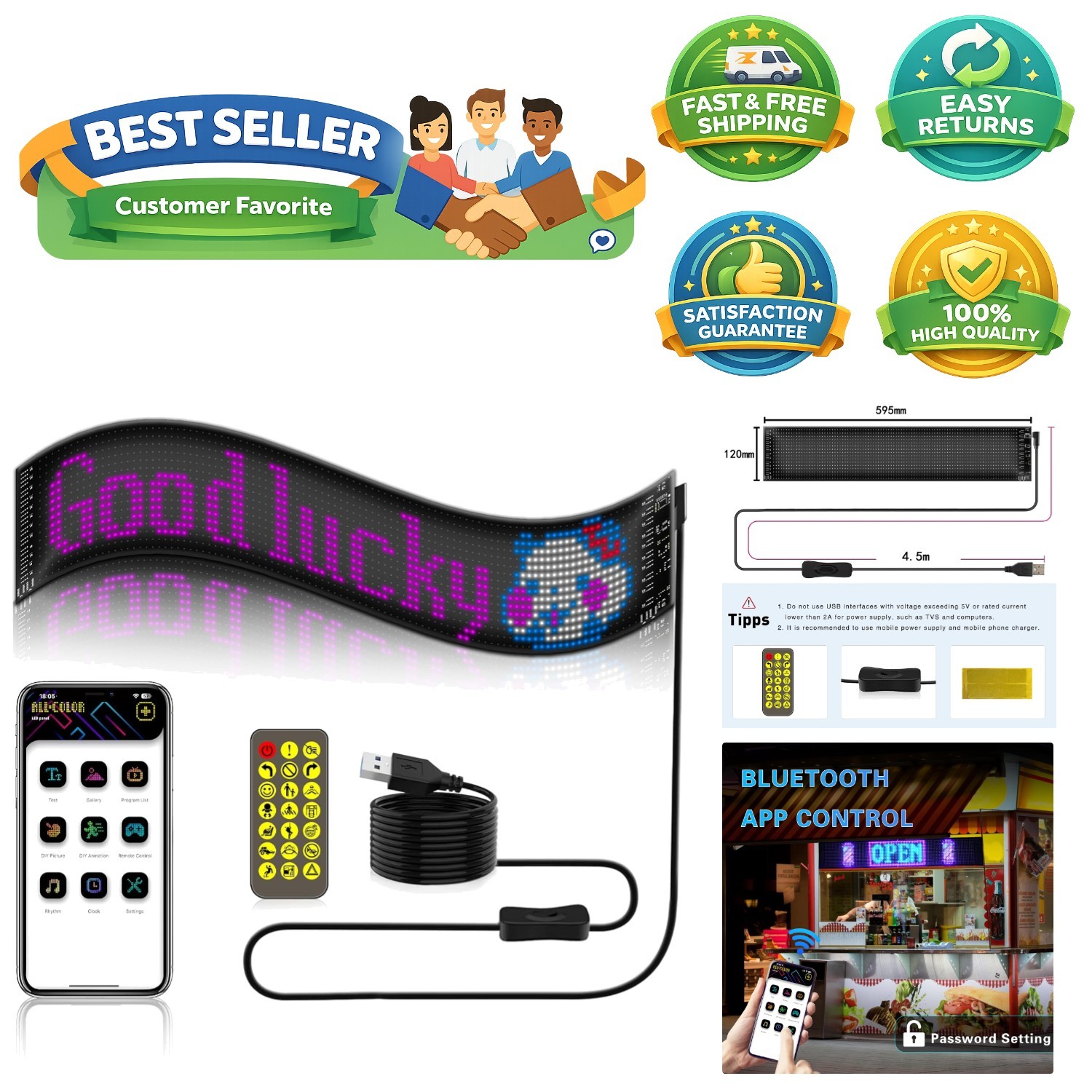 Custom Programmable LED Windshield Display for Cars, SUVs & Trucks – 12×59.5cm