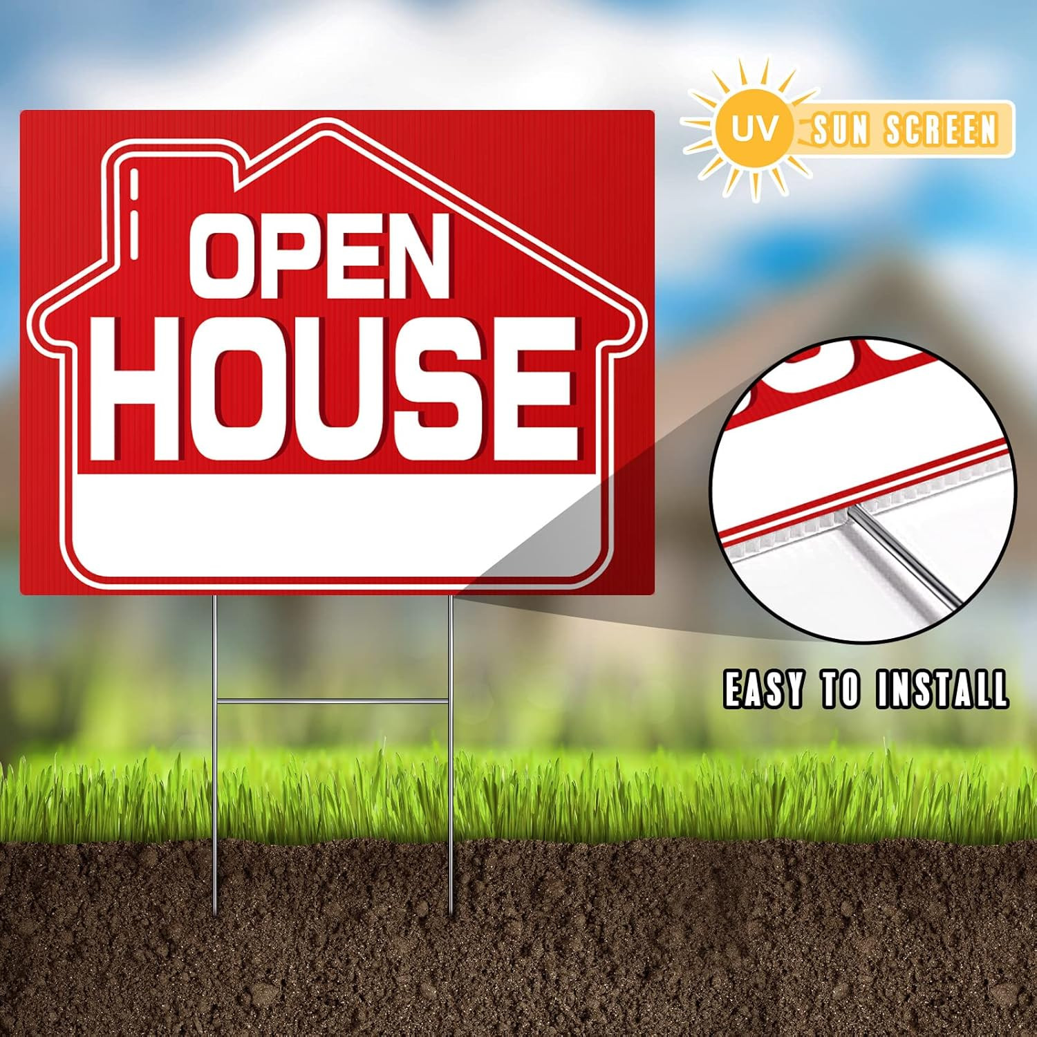 Open House Signs (5 Pack), 16&Prime; x 12&Prime; Double-Sided Yard Sign With Metal H Stakes,