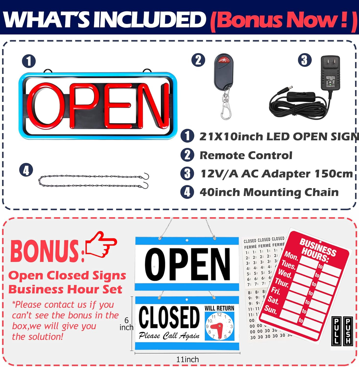 LED Open Sign,Bright Open Sign for Business Window with Remote Control,21X10 Inc