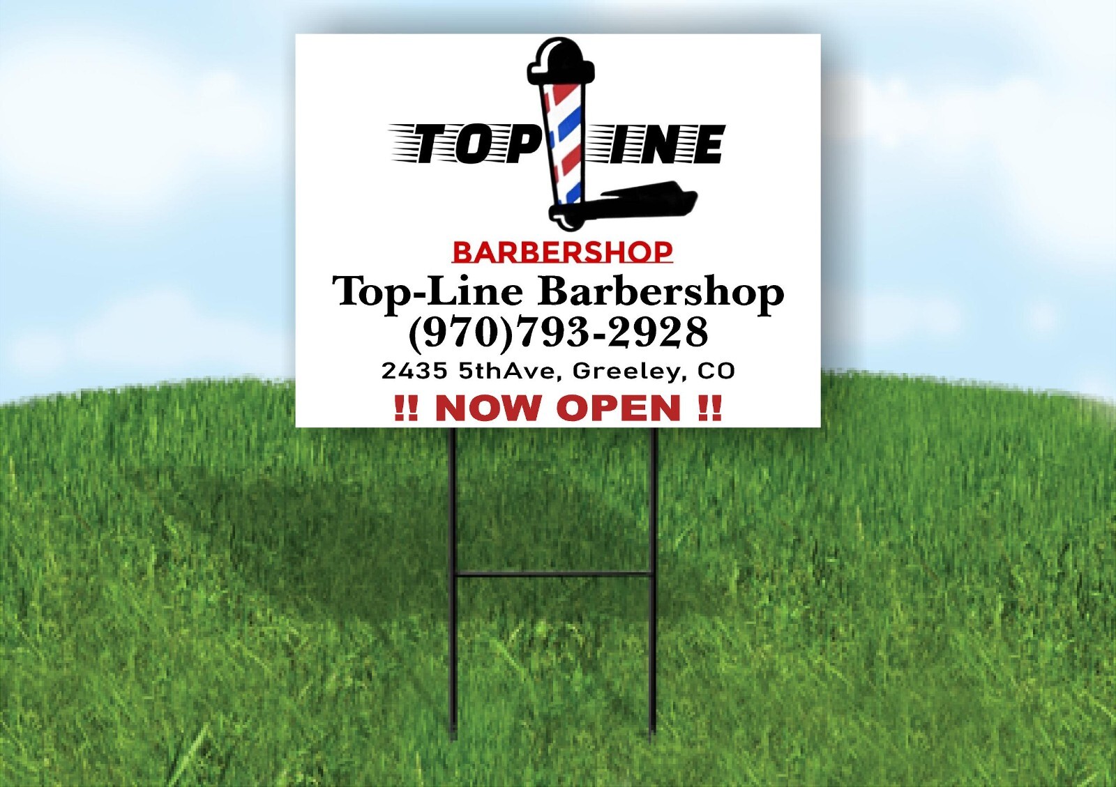 Top Line Barbershop Now Open Plastic Yard Sign ROAD SIGN with Stand