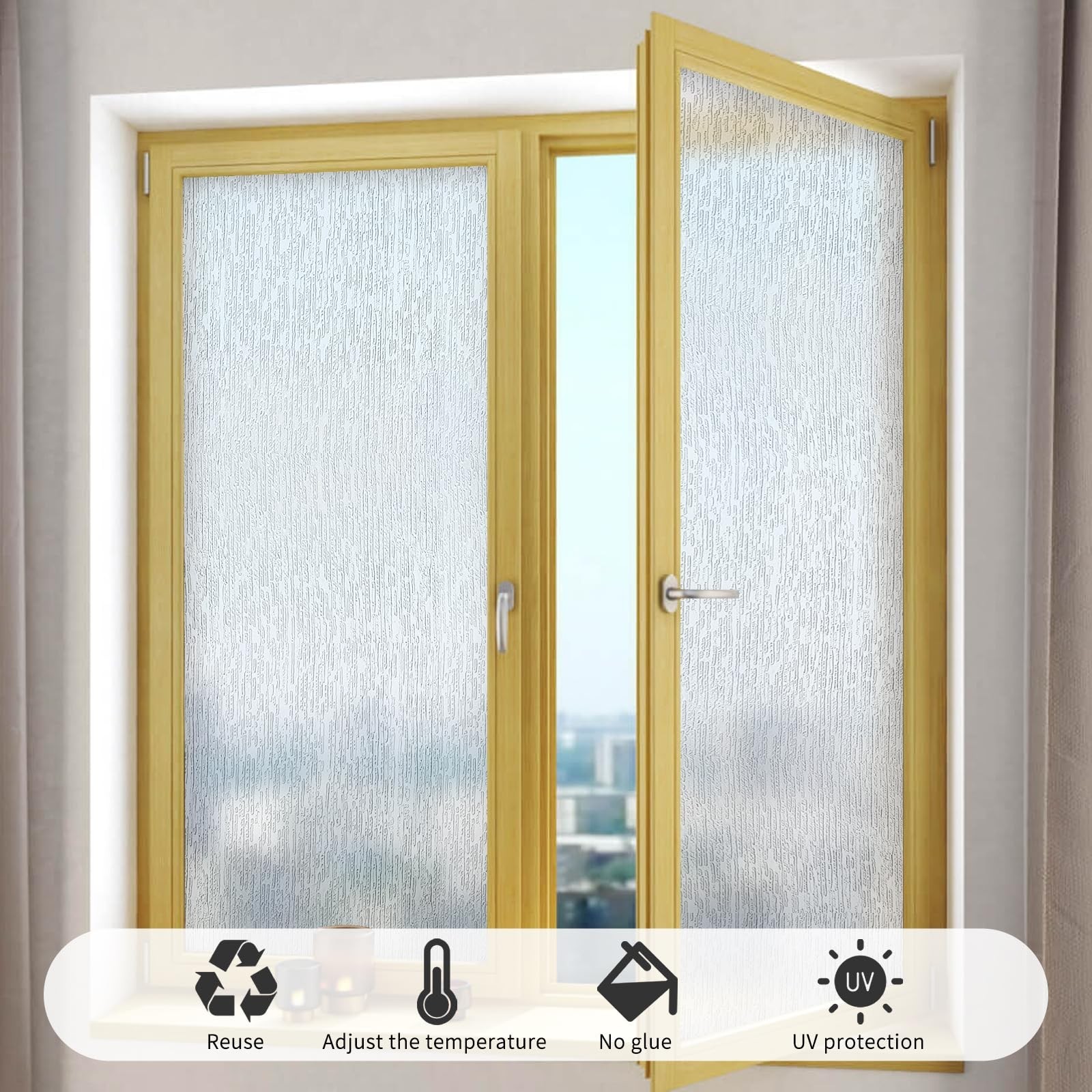 WPCTEV Window Film Non Adhesive Frosted Film Privacy Window Sticker Self Stat…