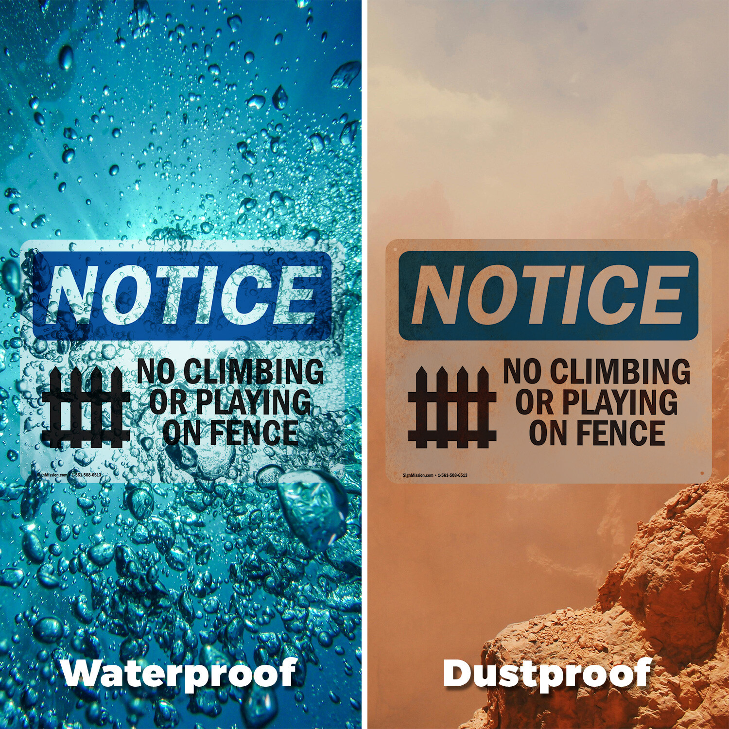 (2 Pack) No Climbing Or Playing On Fence OSHA Notice Sign Decal Metal Plastic