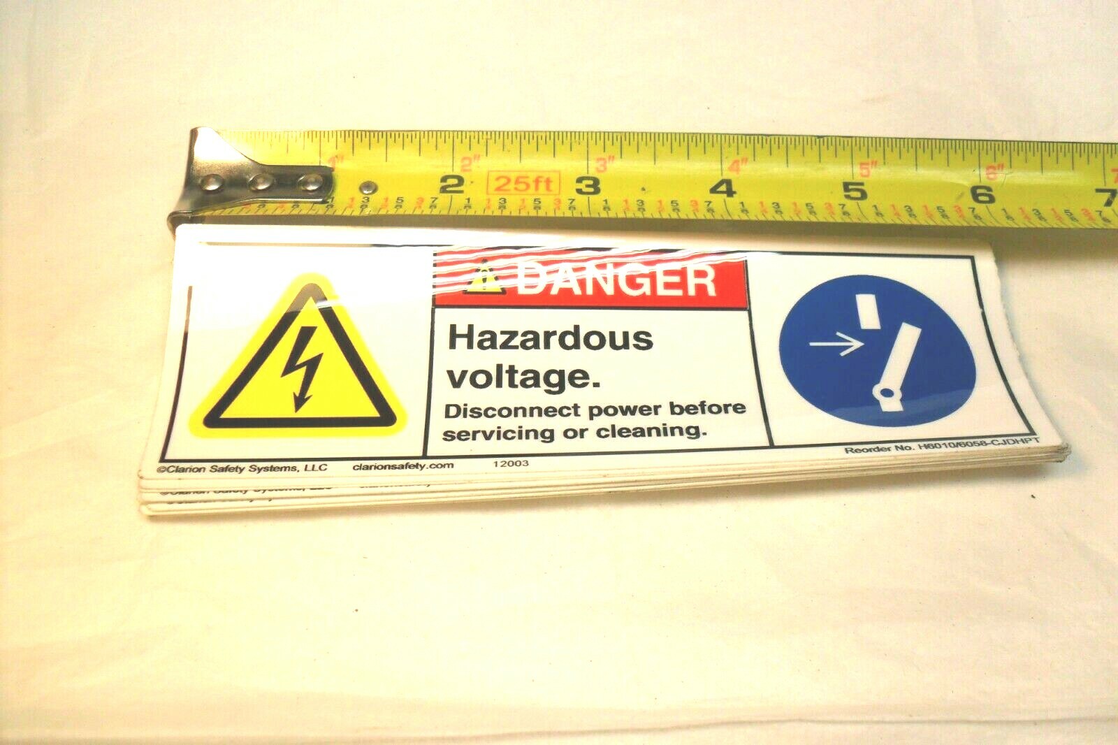 qty 10 – Decal  » DANGER – Hazardous Voltage » Stick On 6&Prime; x 2-1/4&Prime;