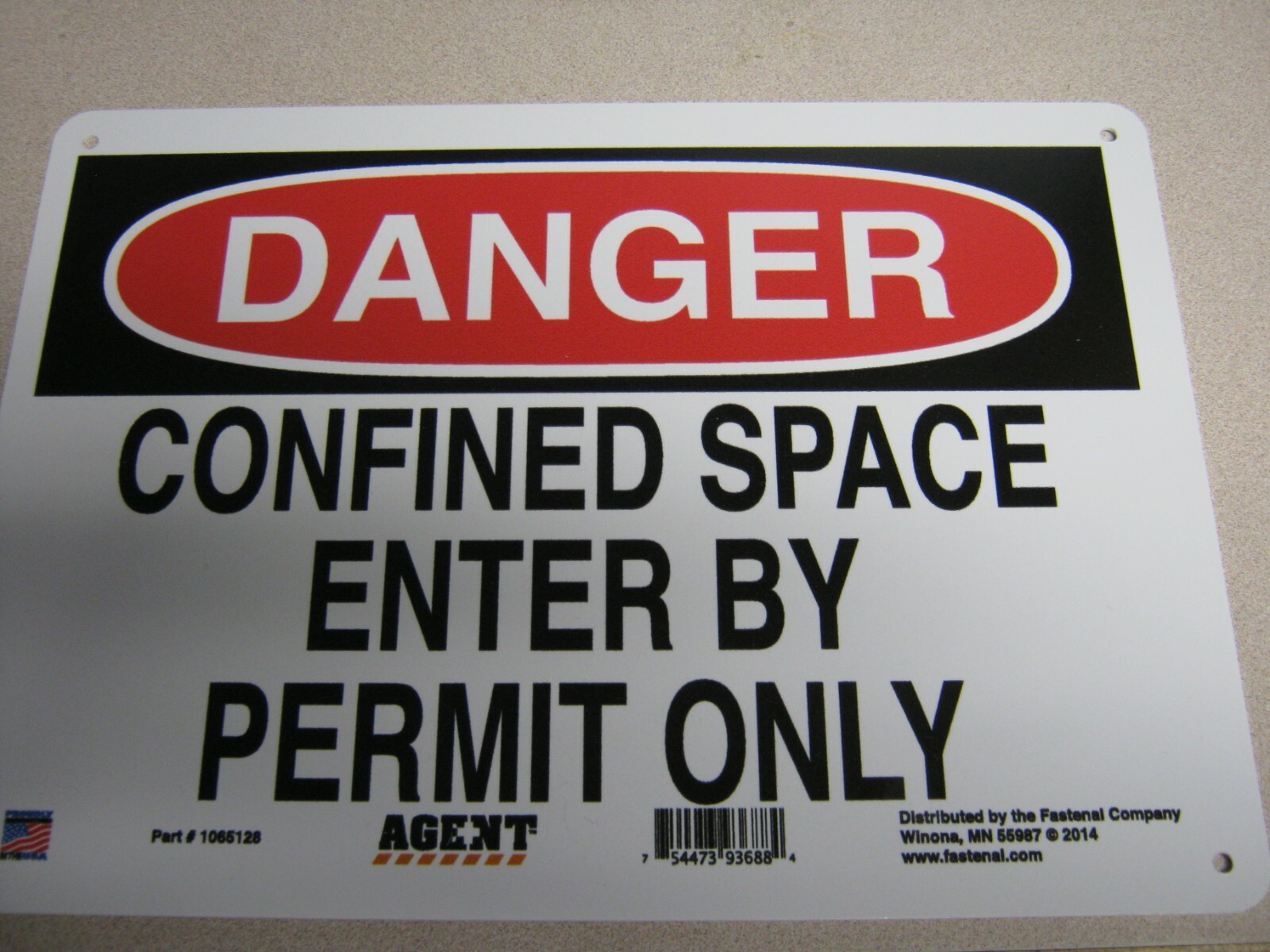 10&Prime;x14&Prime; Black/Red on White Plastic DANGER Confined Space Enter By Permit Only Ag
