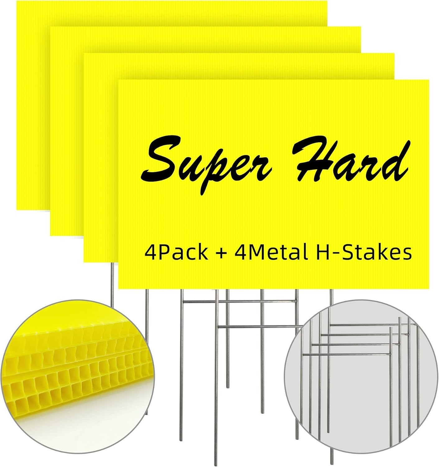 Bright Yellow Blank Yard Signs 4-Pack, Waterproof with H-Stakes for Easy Setup