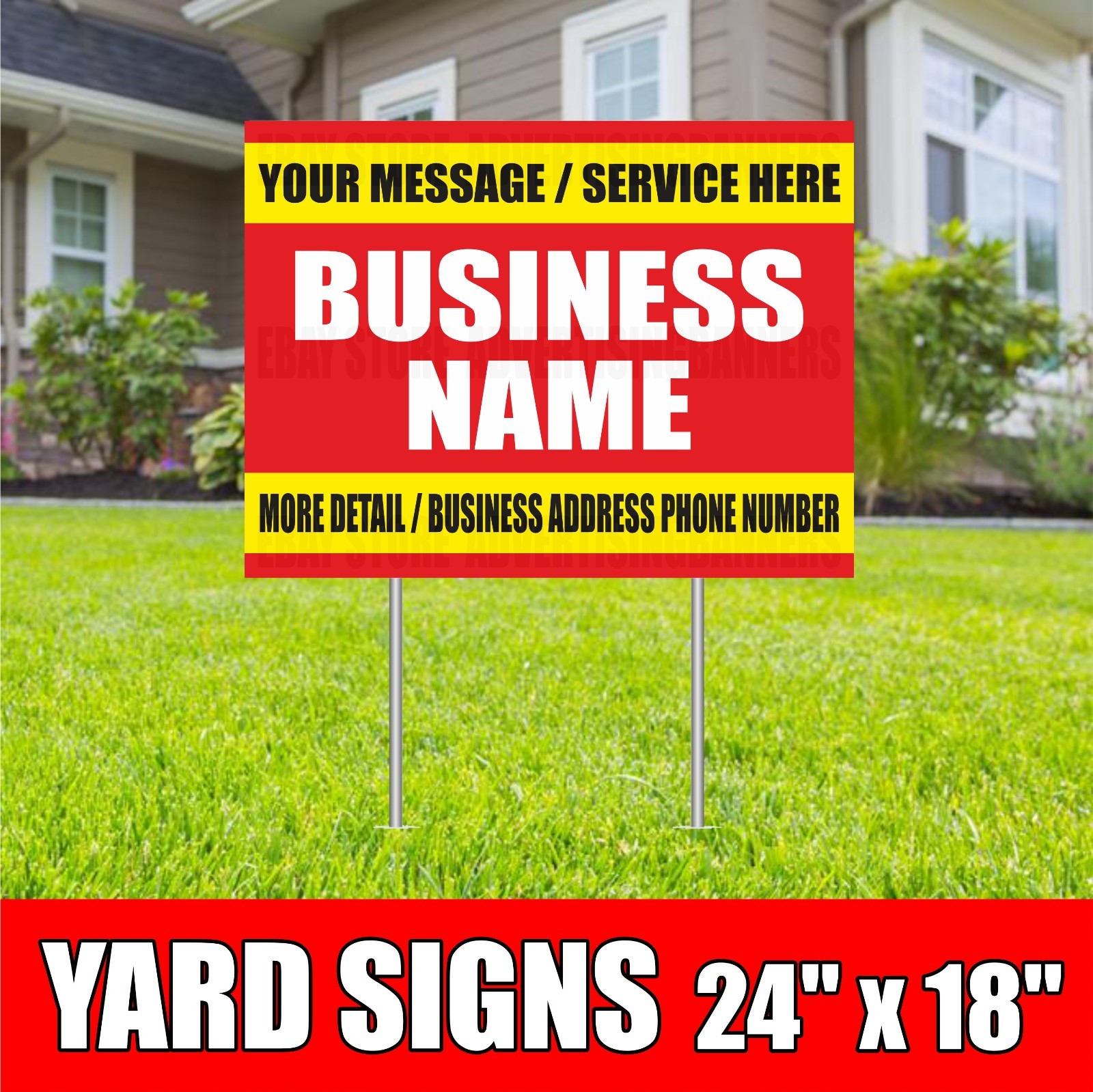 BUSINESS NAME Yard Sign with H-Stakes MESSAGE SERVICE HERE Custom Phone Number