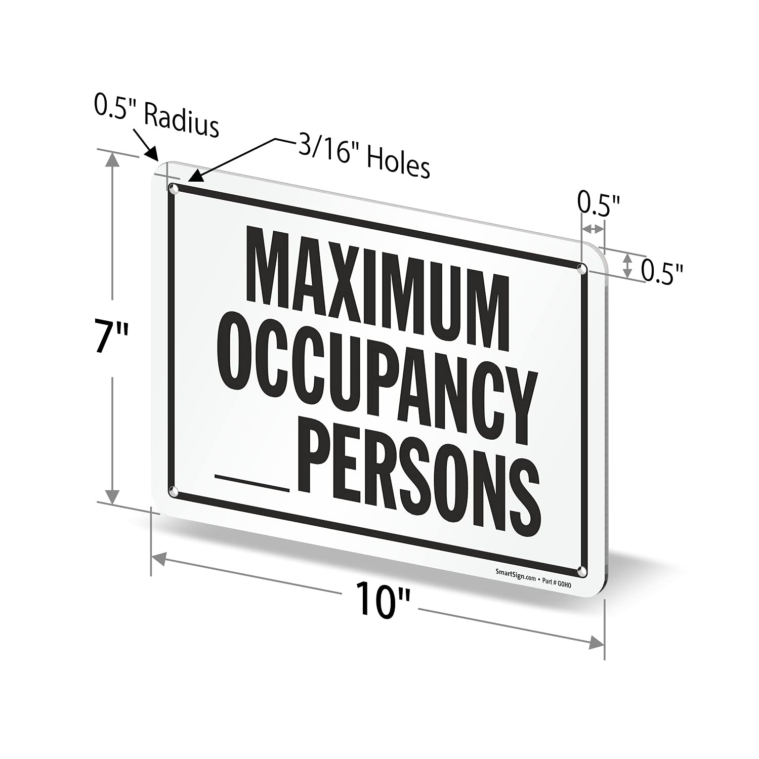 7×10 Inch Maximum Occupancy WriteOn Sign 55 Mil HDPE Plastic Black White