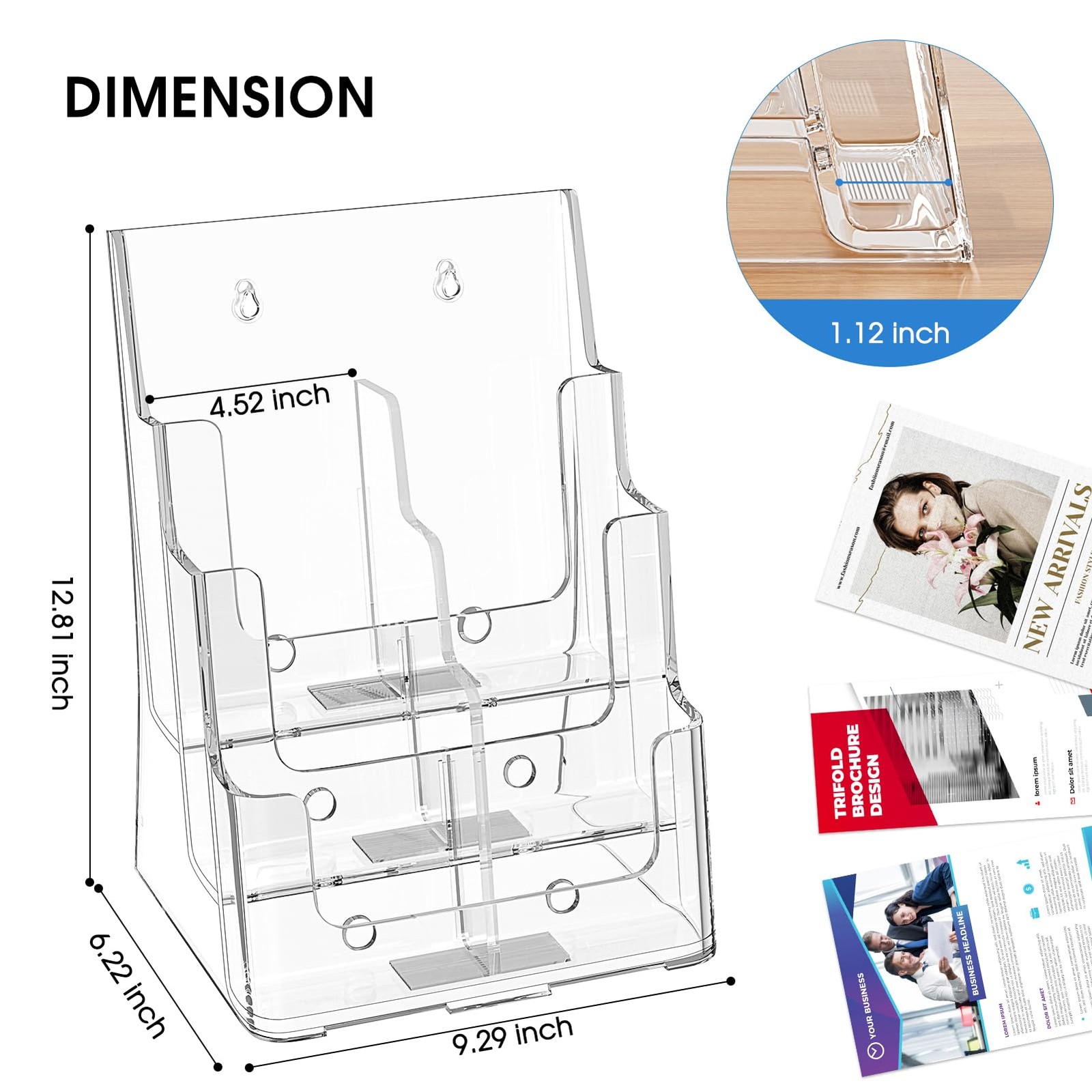 KTRIO Acrylic Brochure Holder 8.5 x 11, 3 Tier 8.5×11 inches, Clear