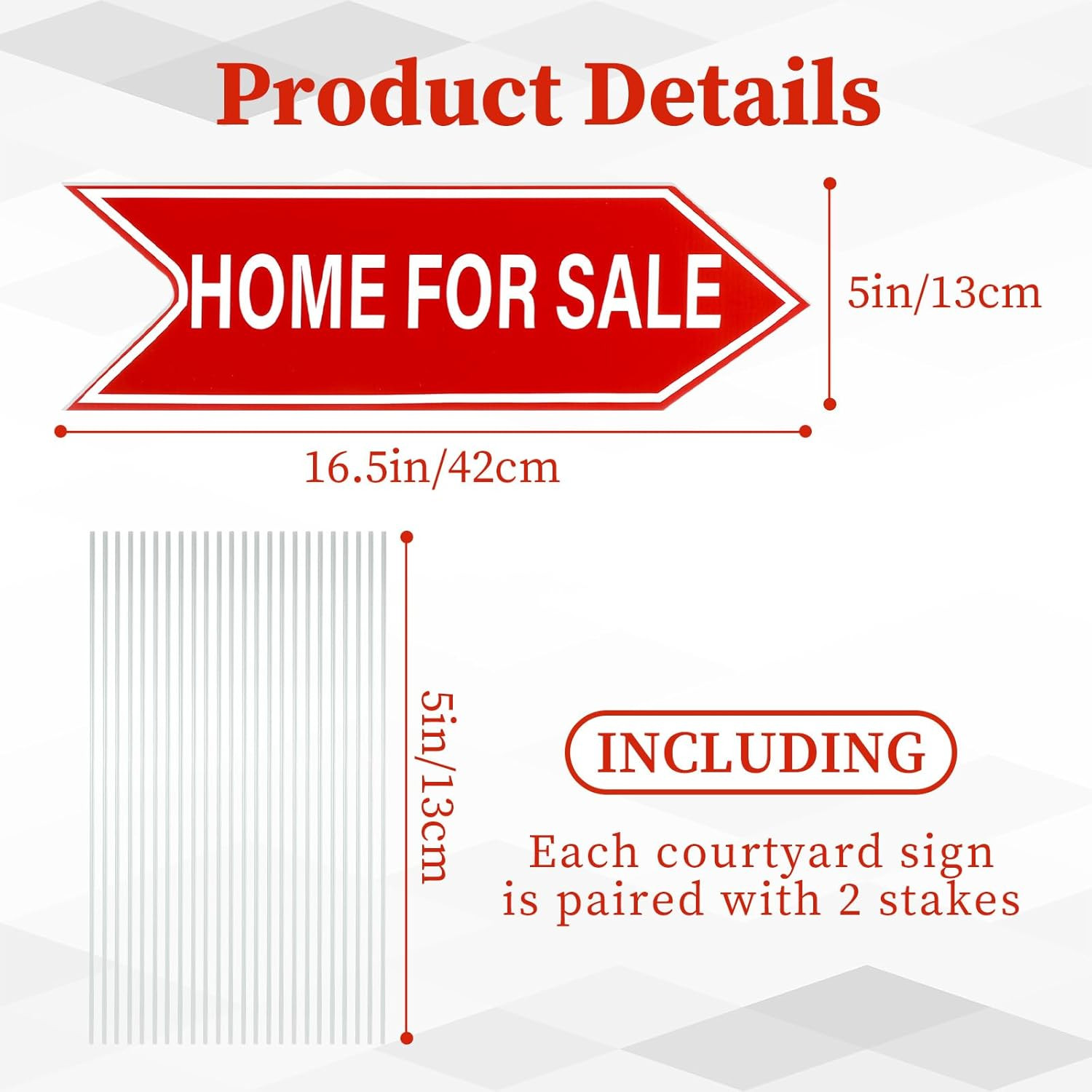 12 Pcs Home for Sale Signs with Stakes 16&Prime; X 5&Prime; Double Sided Red Arrow Large Hom