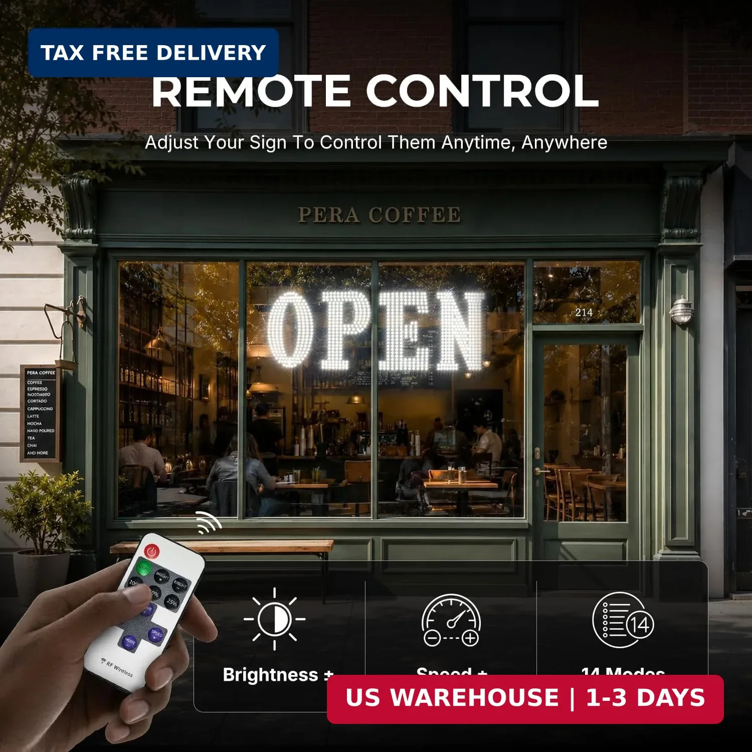 40&Prime; x 14&Prime; Large LED Open Sign with Remote Control High Bright Visibility Busines