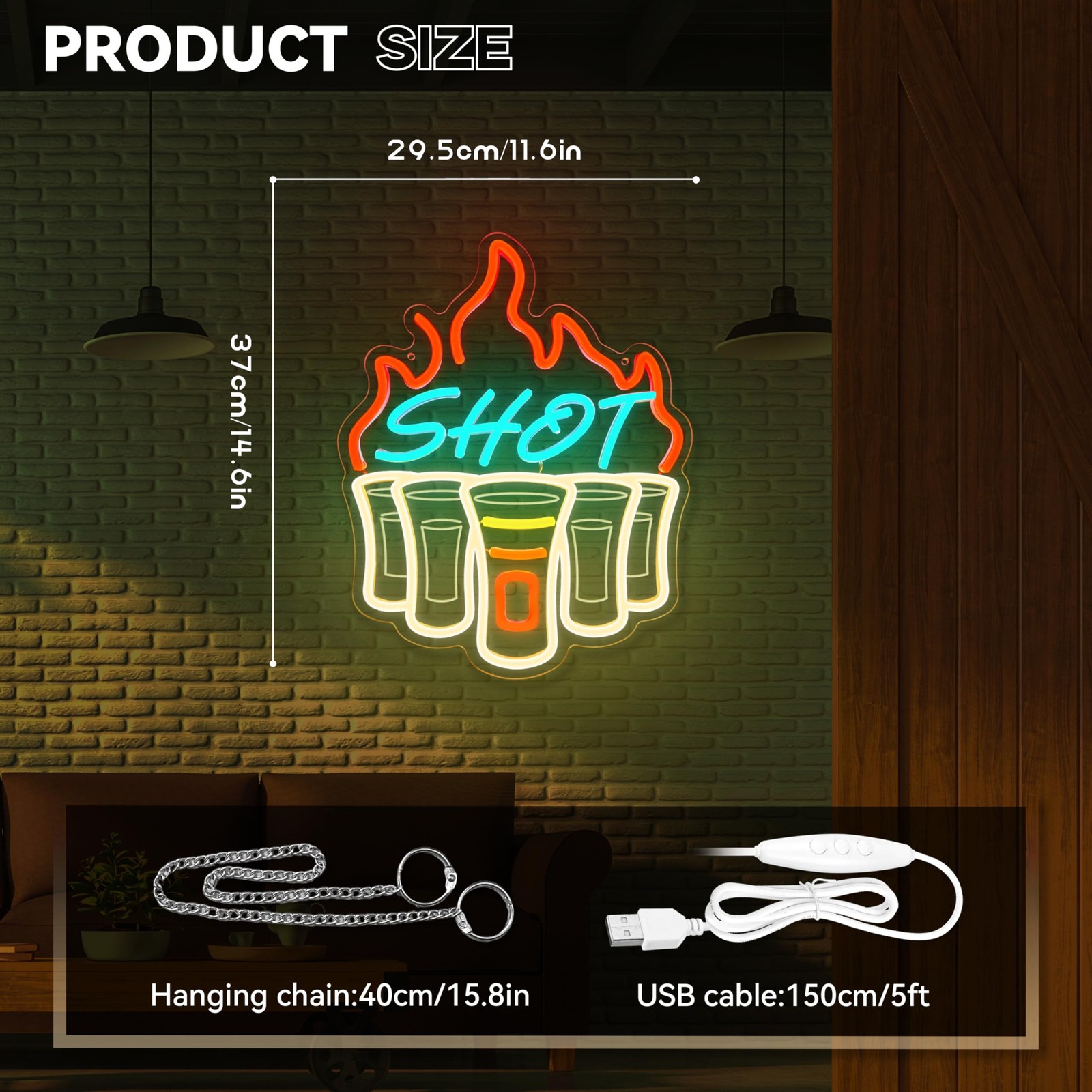 Shot Neon Sign, Bar Neon Signs for Wall Decor, Dimmable Acrylic Neon Lights f…