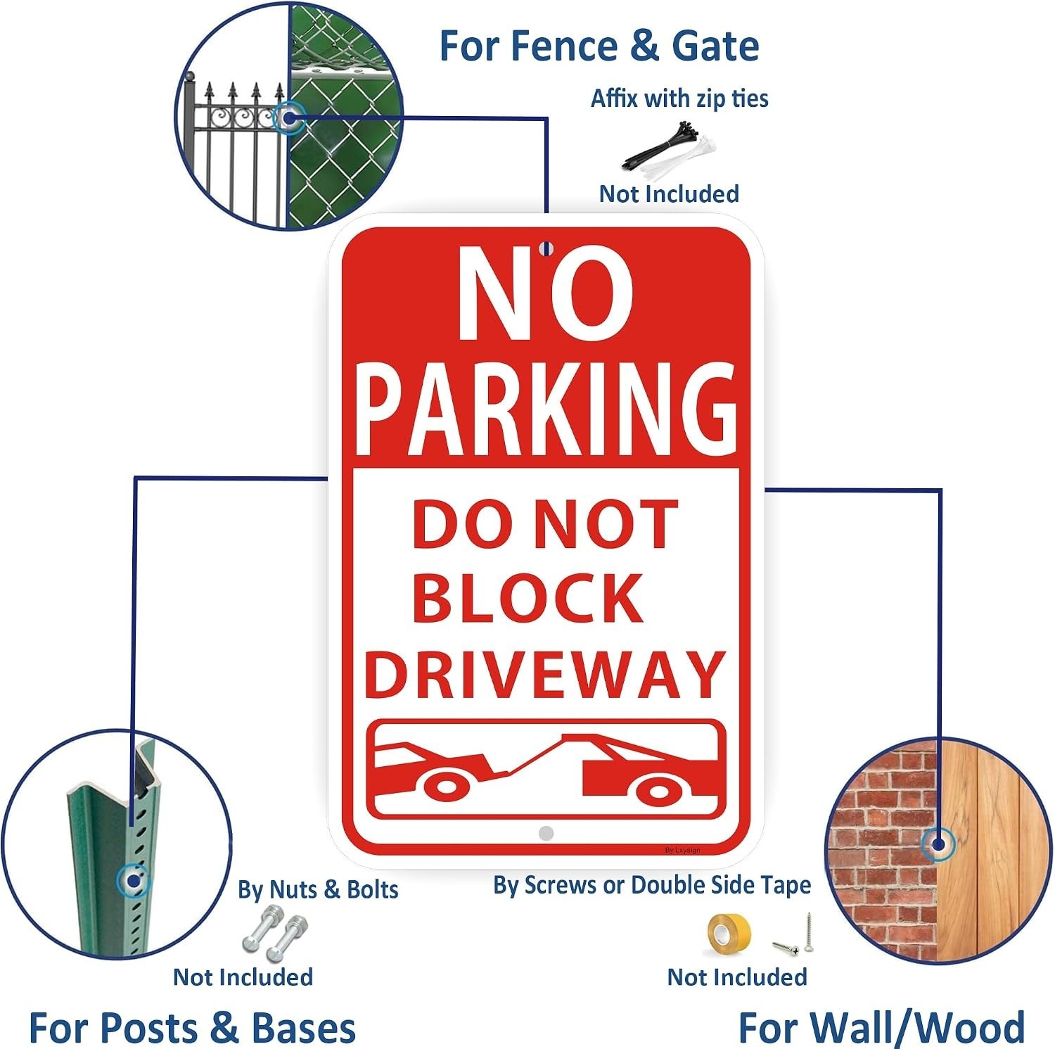 2 Pack Large No Parking Sign, Do Not Block Driveway Sign, 18 x 12 Inches, Ref…