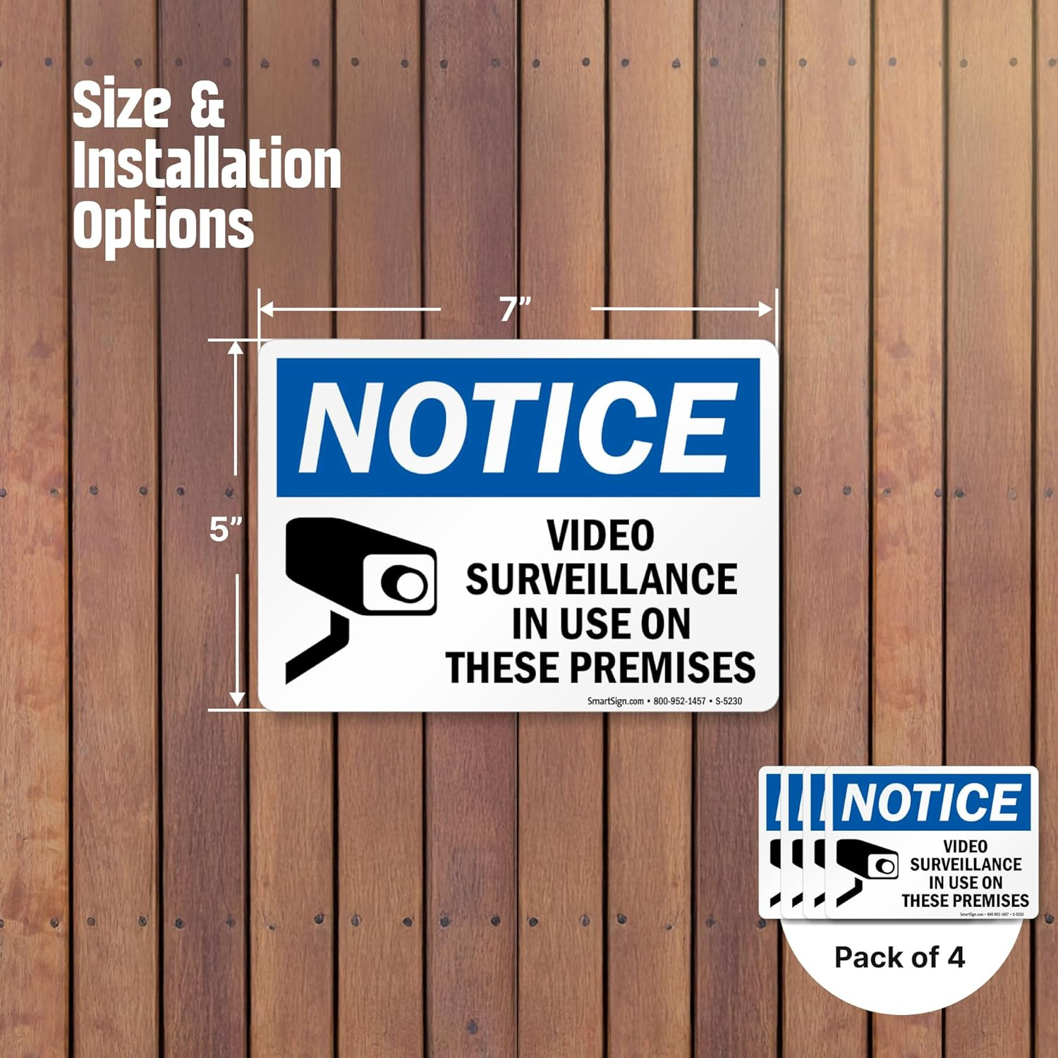 (Pack of 4) 5 X7 Inch “Notice – Video Surveillance in Use on These Premises” Lab