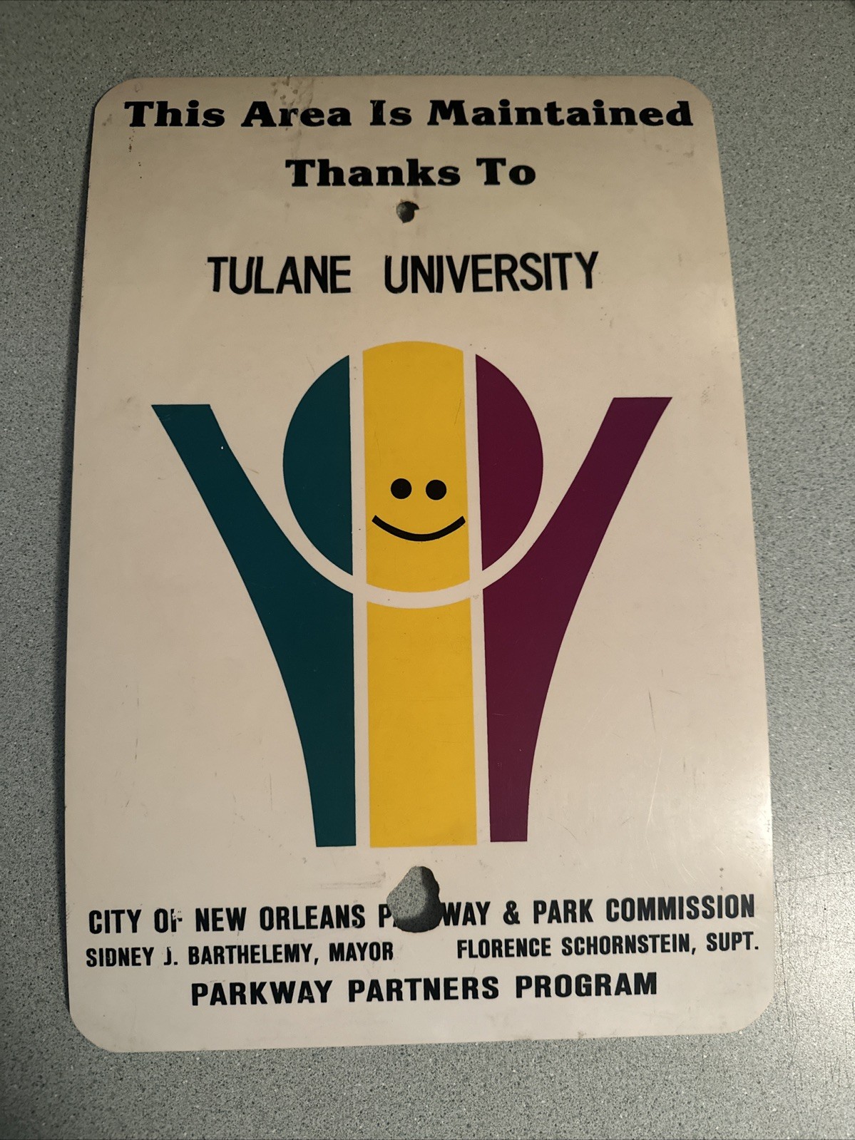 RARE ORIGINAL VTG New Orleans Mardi Gras Cleanup Sign 1980s Tulane University