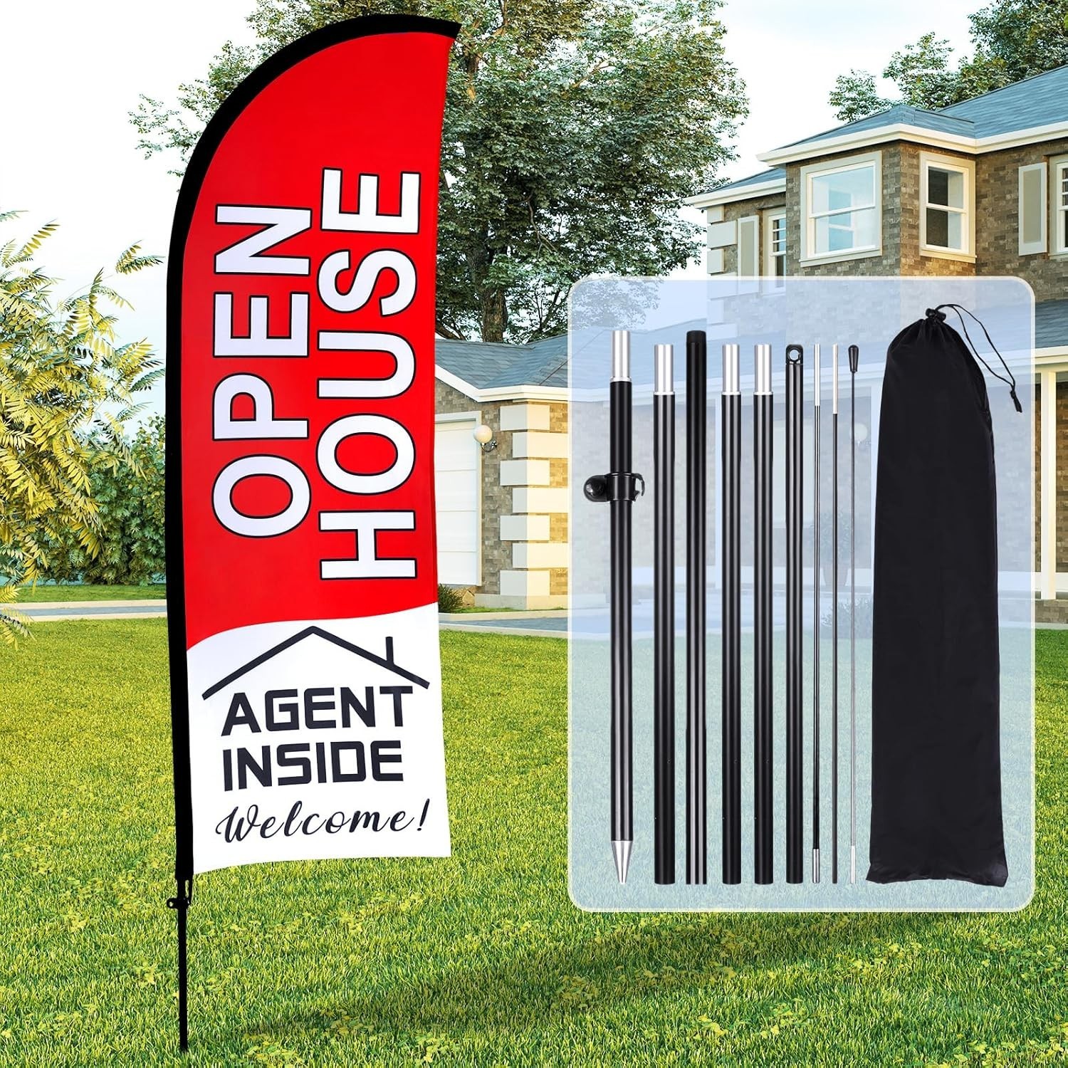 11ft Open House Signs Flag Pole Kit for Real Estate Outdoor Banner Advertising