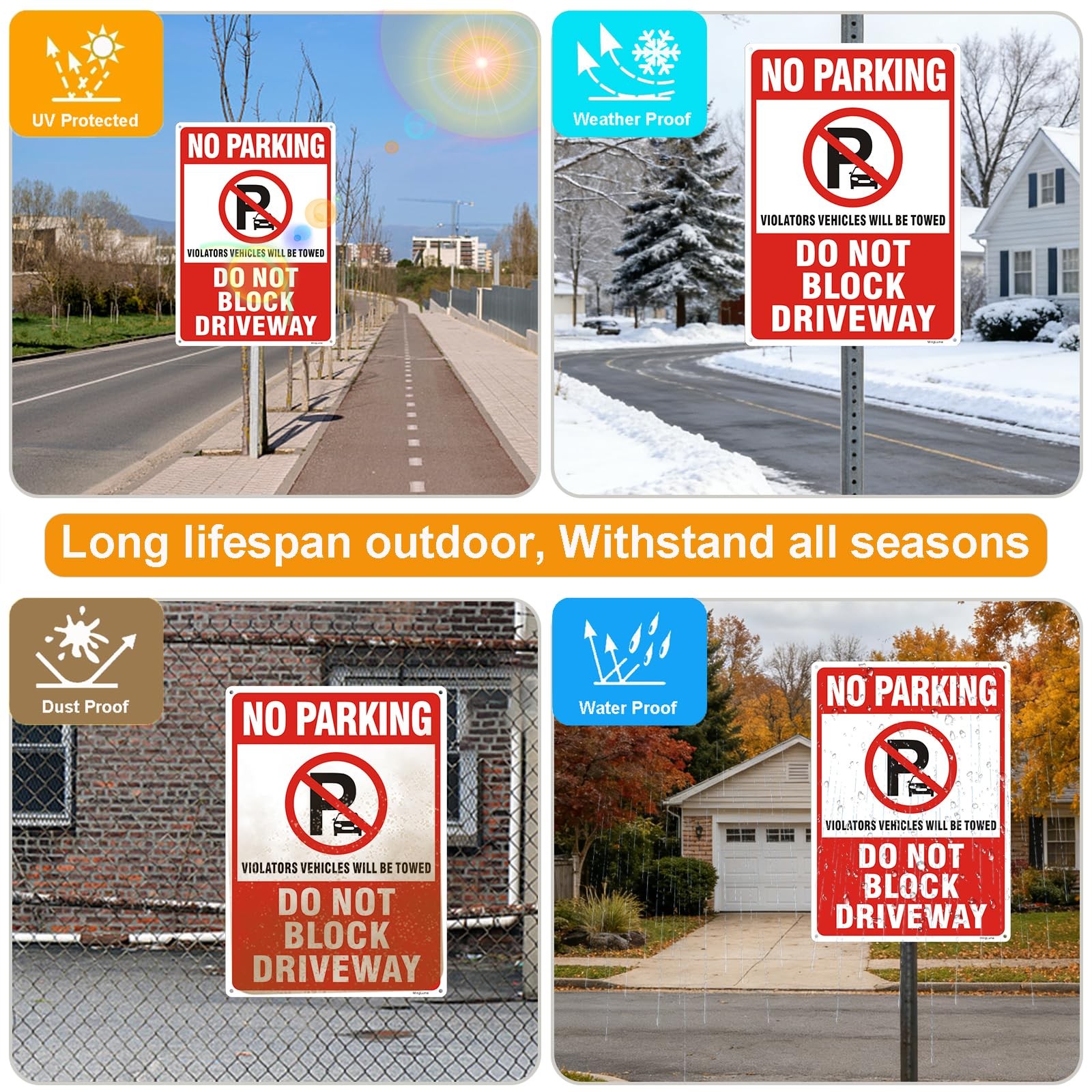2 Pack No Parking Do Not Block Driveway Signs, 14 x 10 Inch Violators Vehicle…