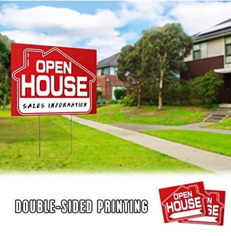 Open House Signs 5 Pack 16&Prime; x 12&Prime; Double-Sided Yard Signs with Metal H Stakes…