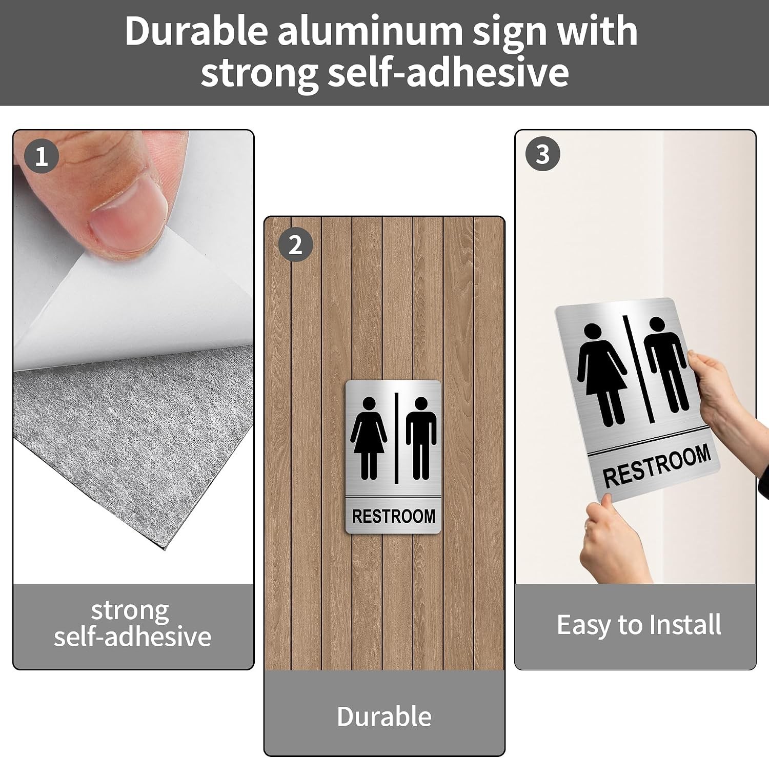 Easy Install Brushed Nickel Bathroom Signs