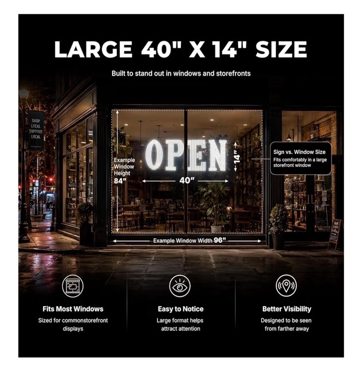 40&Prime;X 14&Prime; Large LED Open Sign with Remote Control High Bright Visibility Business