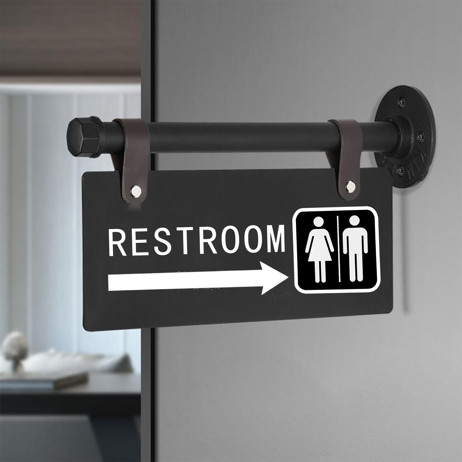 Double Sided Metal Restroom Sign for Business，11&Prime; x 6&Prime;，Unisex Bathroom Sign w…