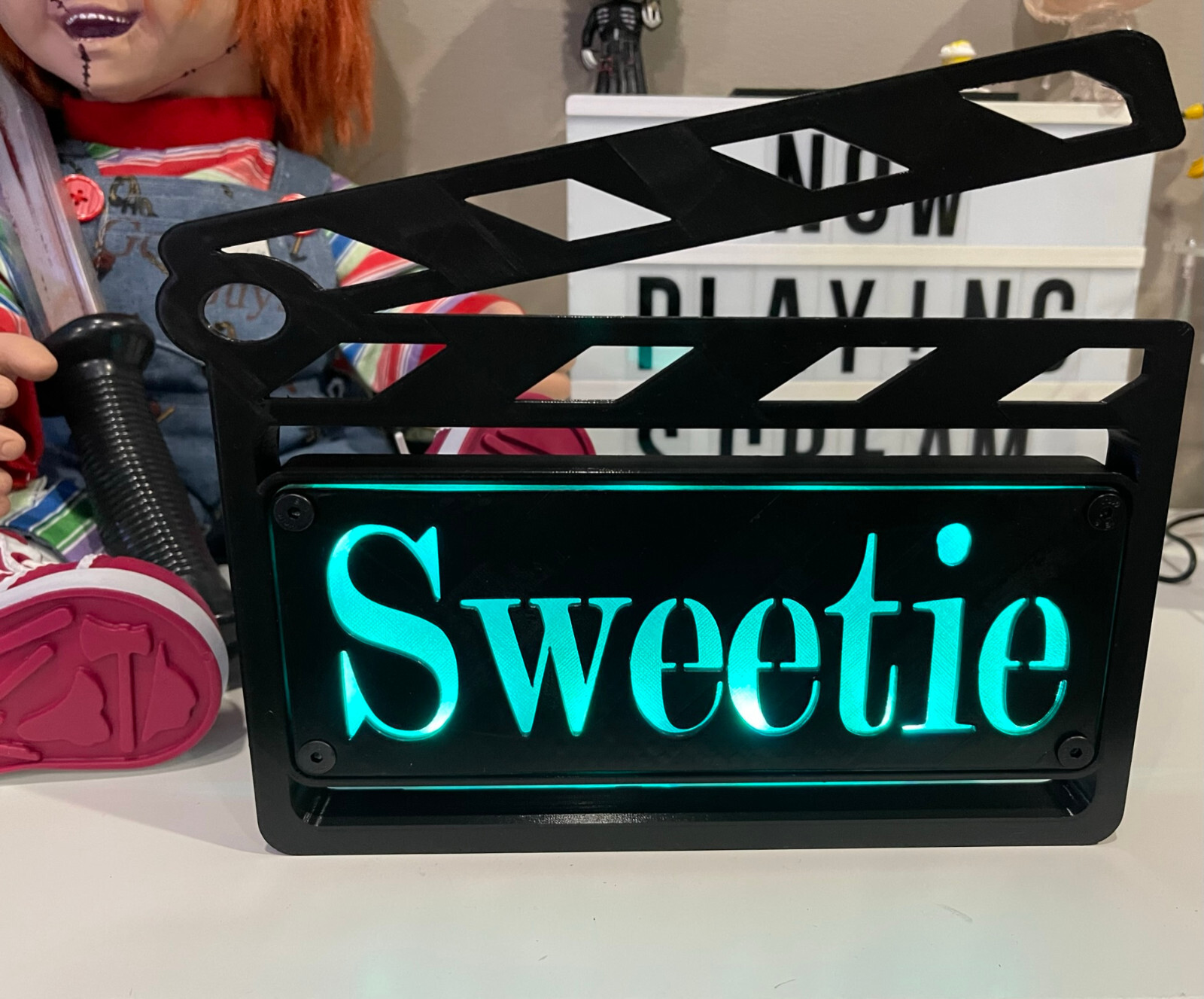 Custom MultiColor LED Clapboard Movie Sign With Remote – Add Any Name You Want,
