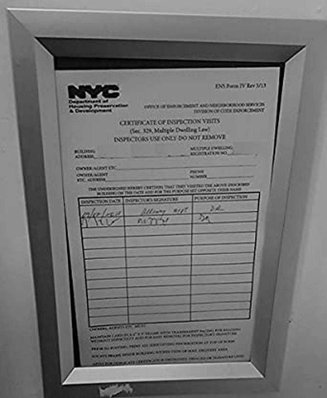 NYC Inspection Frame 6&Prime; X 9&Prime; (Heavy Duty Frame- Aluminum)