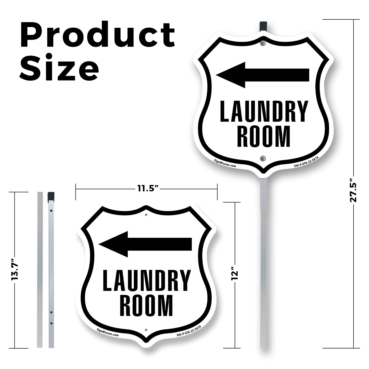 Laundry Room Left Shield Shaped Sign With Stake Crafted in the USA