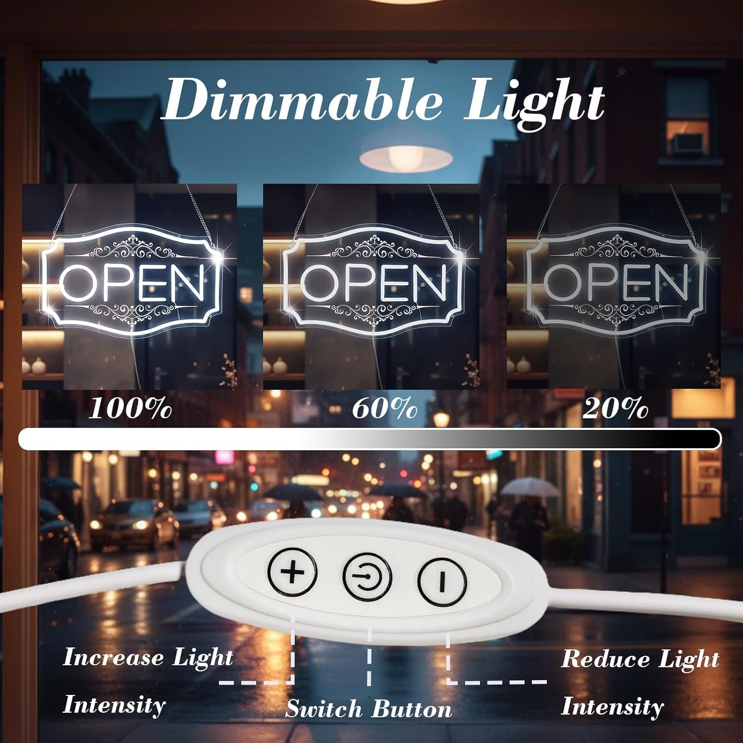 Open Sign for Business, LED Dimmable Neon Open Sign with 12V/2A Adapter, 16.5&Prime; x