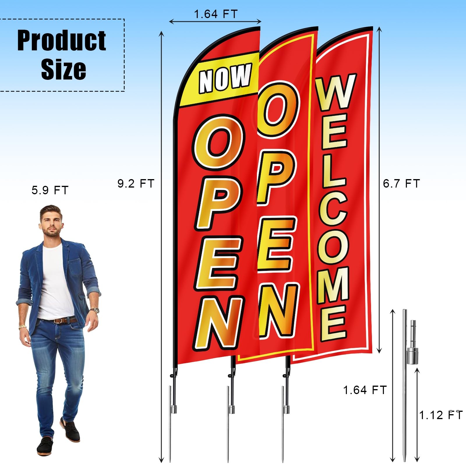 3 Sets Open Feather Flag Pole Kit, 9.2 Feet Tall Grand Opening Flag, Sign Adv…