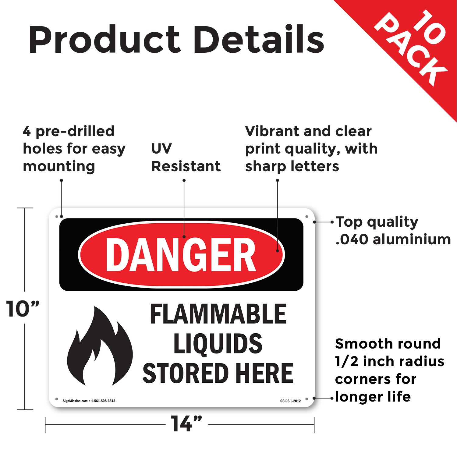 Flammable Liquids Stored Here OSHA Danger Sign Metal Plastic, Decal 5 or 10 Pack