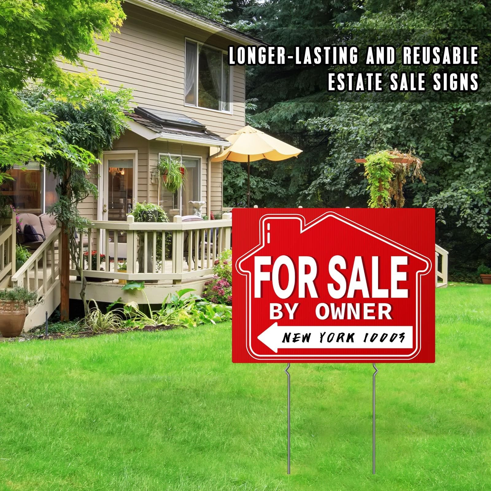 For Sale By Owner Yard Signs (3 Pack) – 18&Prime; X 14&Prime; Double-Sided with H Stakes