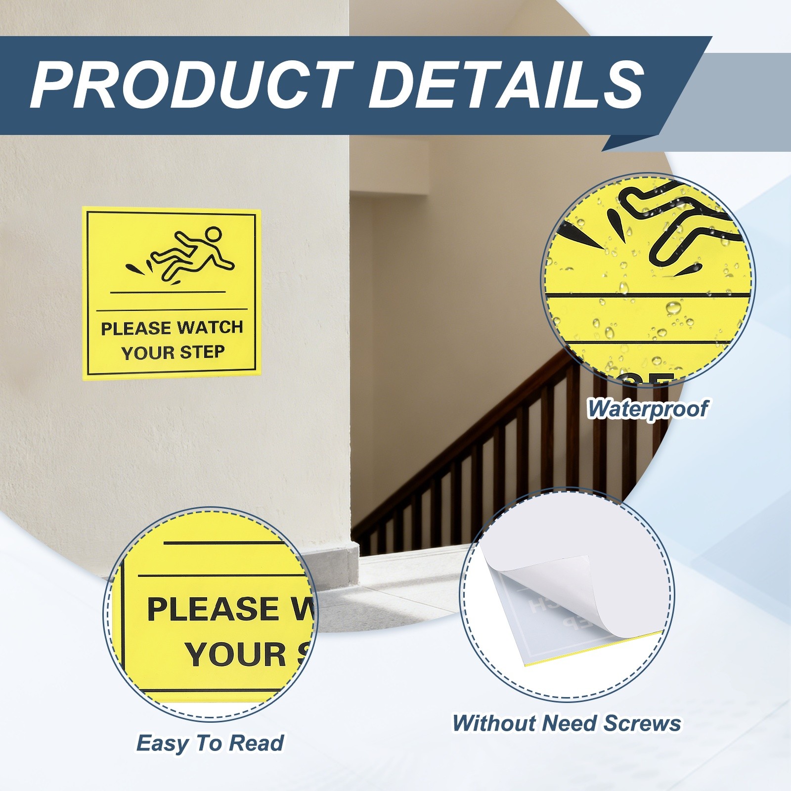 4&Prime; x 4&Prime; Please Watch Your Step Sign, 1 Pcs Warning Sign, Yellow with Black Text