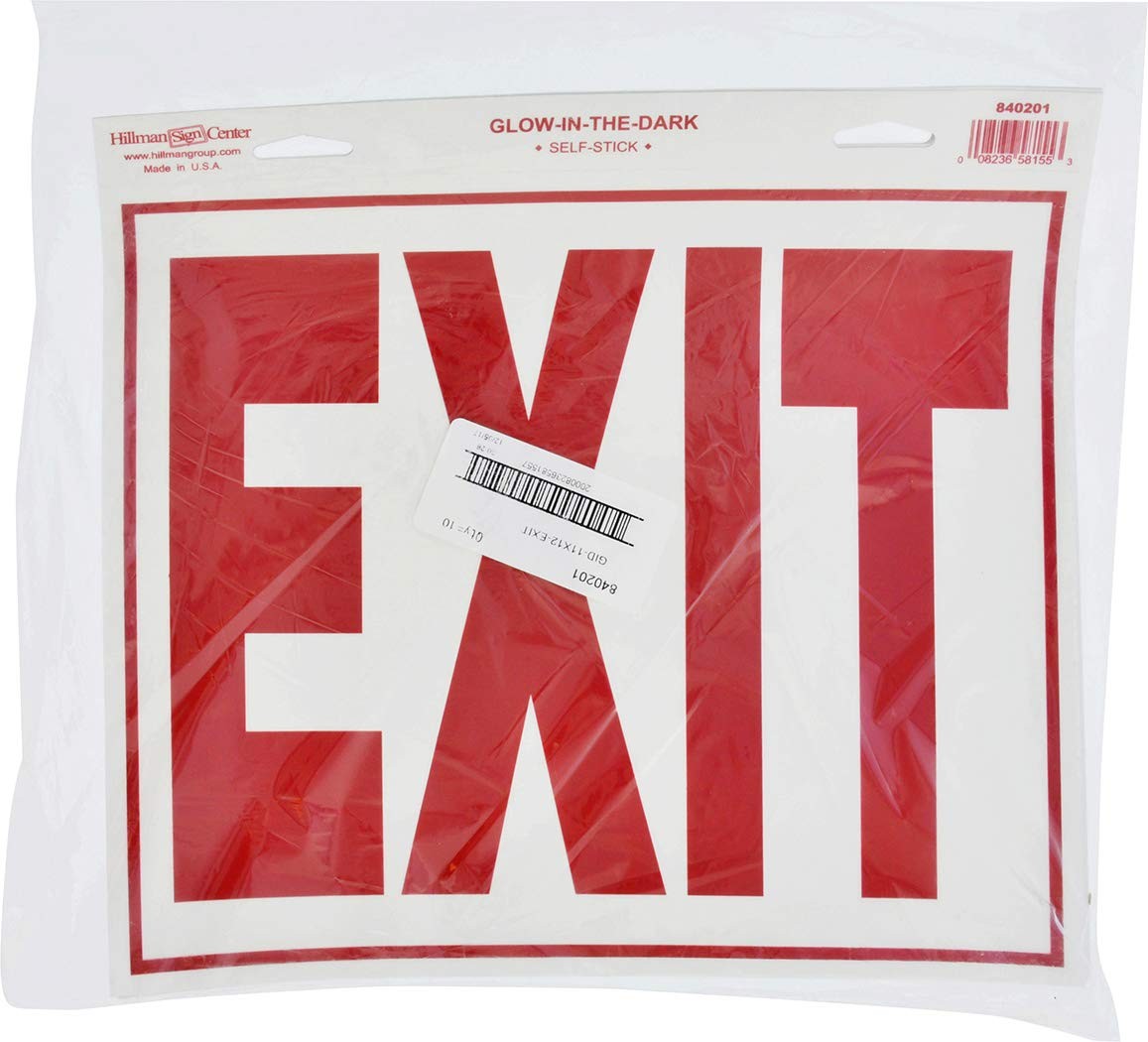 11×12 inch Glow in the Dark « Exit » Self-Adhesive Sign Red Reflective Vinyl