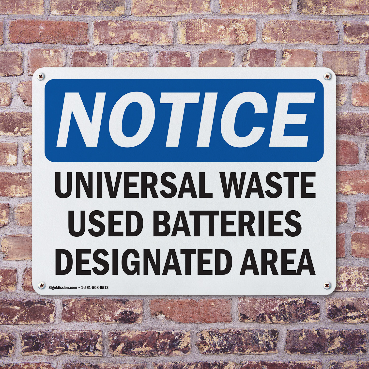 (2 Pack) Universal Waste Used Batteries Designated Area OSHA Notice Sign Decal