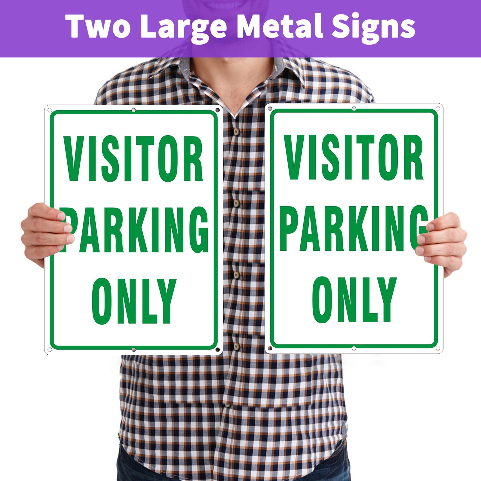 Visitor Parking Only Sign 14×10 Inch Reflective Aluminum Green 2 Pack